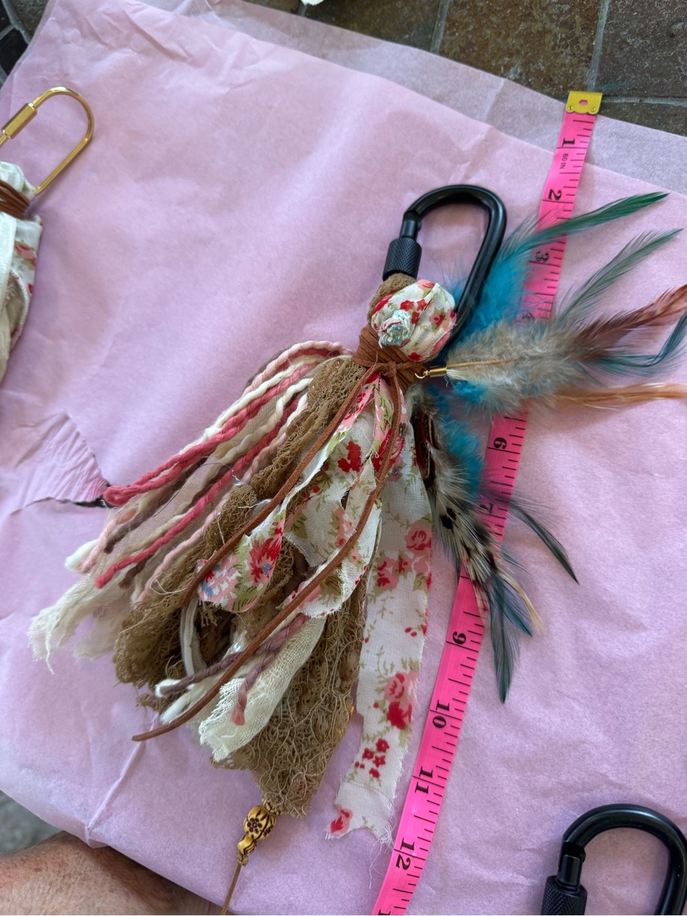 Handmade Boho Tassel Keychain/Purse Charm with Feathers - Multicolor - Picture 2 of 2
